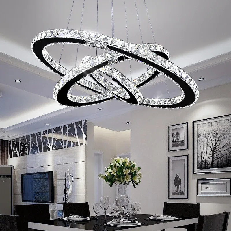 

Crystal Circle Modern LED Chandeliers Lights For Living Room Fixtures Restaurant Hanging Lamps With Remote Lighting