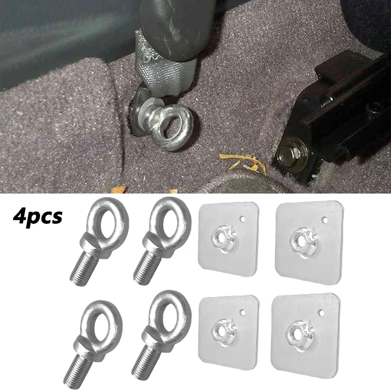 

4PCS Car Seat Belt Harness Eye Bolts Backing Mounting Plates 7/16 Thread Unf Car Interior Seat Belt Decor Accessories