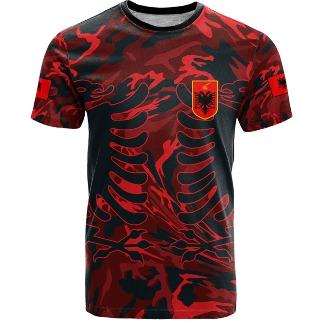 Albania Flag Pattern T-Shirts 3D Printing National Emblem T Shirt For Men Casual O-neck Short Sleeve Tops Football Sports Jersey