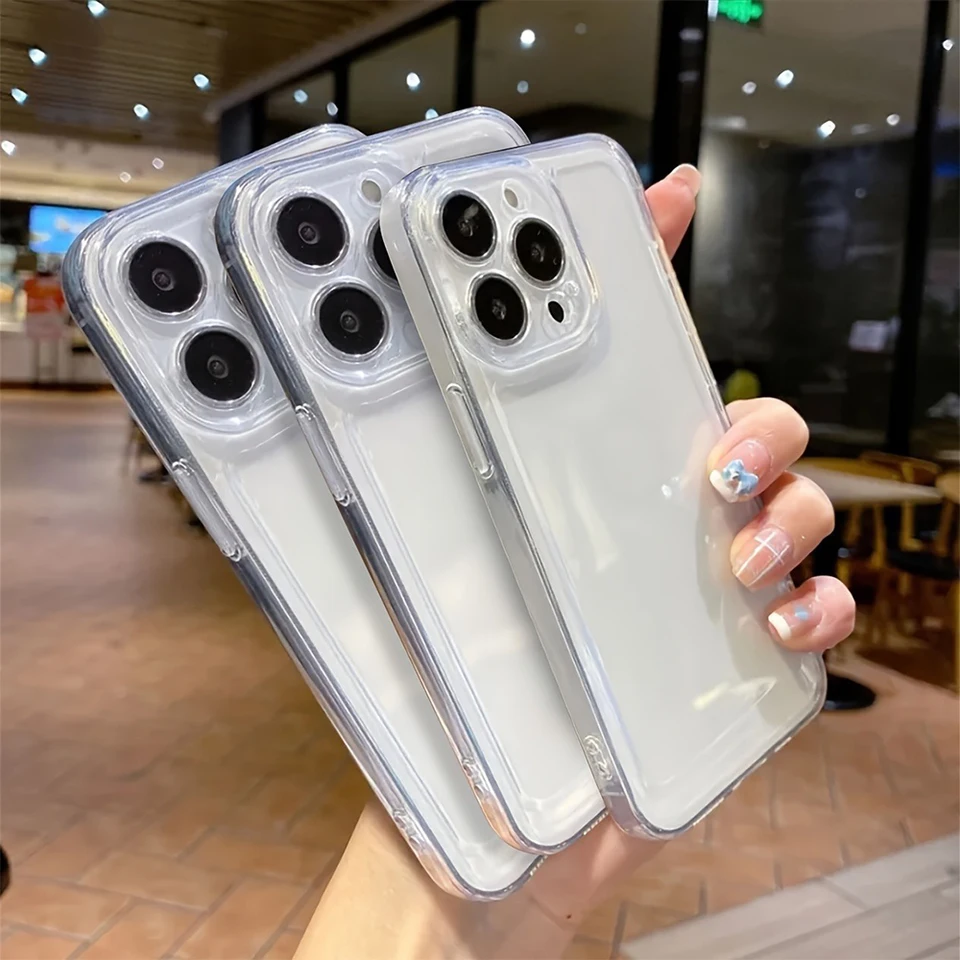 Set de 3 fundas transparentes de lujo a prueba de golpes para iPhone 17 16 15 14 13 12 11 Pro Max Plus Air 16E 17E, TPU suave 2