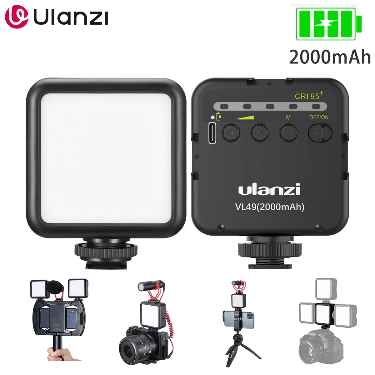 Ulanzi VL49 6W Mini Luz LED de Relleno para Vlog, Blanca, 2000mAh, 5500K, Iluminación con Zoom, Iluminación Fotográfica, Lámparas de Relleno para Video, Teléfono y Selfies