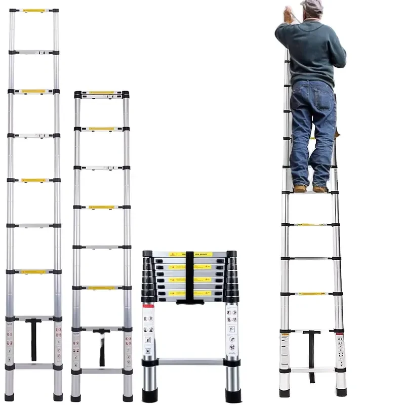 Modern Aluminum Telescopic Ladder 7 Step 2M Portable 330lbs Load Bearing 50 Degree Climbing Angle 6.6ft Extended Height