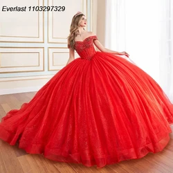 EVLAST Customized Red Quinceanera Dress Ball Gown Applique Beaded Crystal Mexican Corset Sweet 16 Vestidos De 15 Anos TQD854