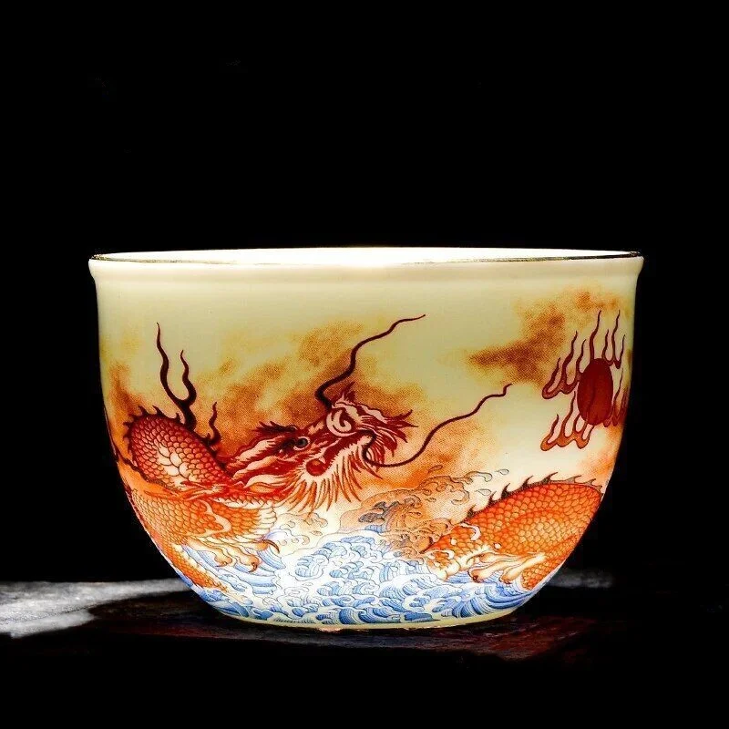 Chinese Ceramic Dragon Pattern Teacup Household Enamel Craftsmanship Tea Cup