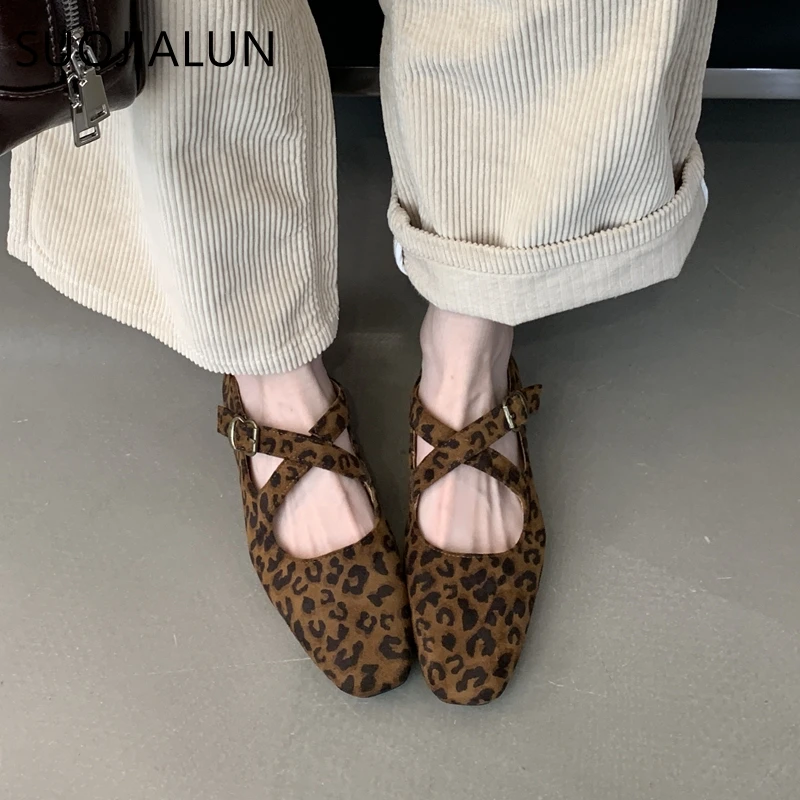 SUOJIALUN 2024 New Brand Women Flat Shoes Fashion Round Toe Ladies Elegant Red Mary Jane Shoes Soft Flat Heel Dress Ballerinas S