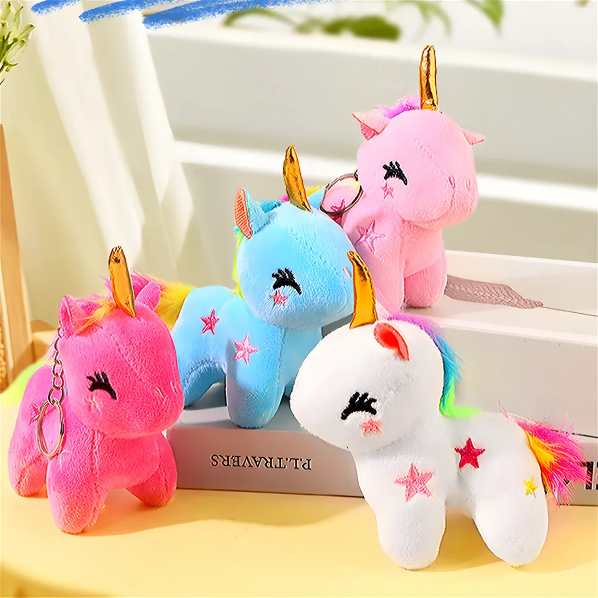 Plush Rainbow Unicorn Keychain Soft Cartoon Keyring Bag Charm Car Key Holder Daily Use Birthday Present for Girls