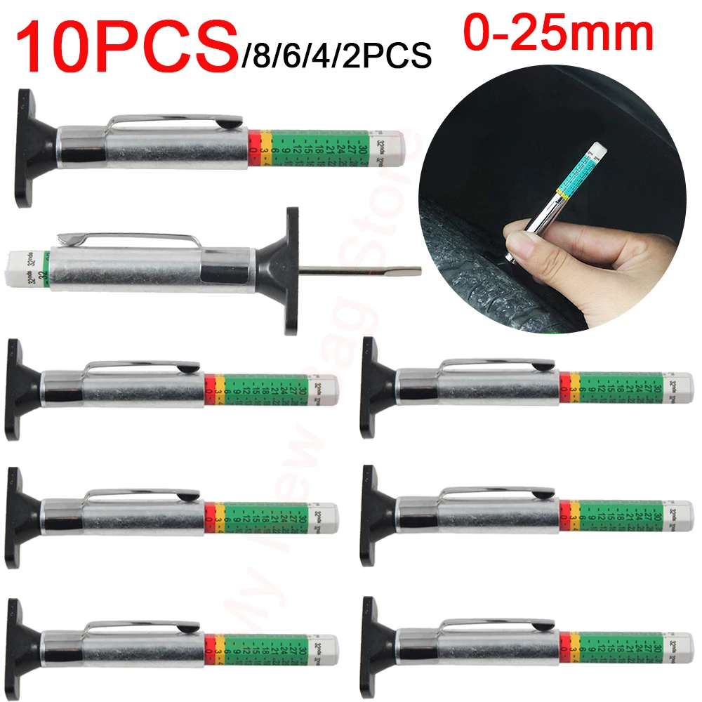 1-10PCS 25mm Car Tyre Tire Tread Depth Gauge Meter Caliper Thickness Gauges Monitoring System Tire Wear Detection Measuring Tool