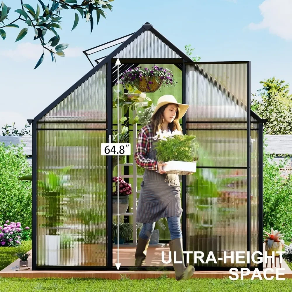 مجموعة Greenhouse 6x12 FT، هيكل إعداد سريع للدفيئة من الألومنيوم عالي التحمل، مزراب المطر وفتحات، Green House