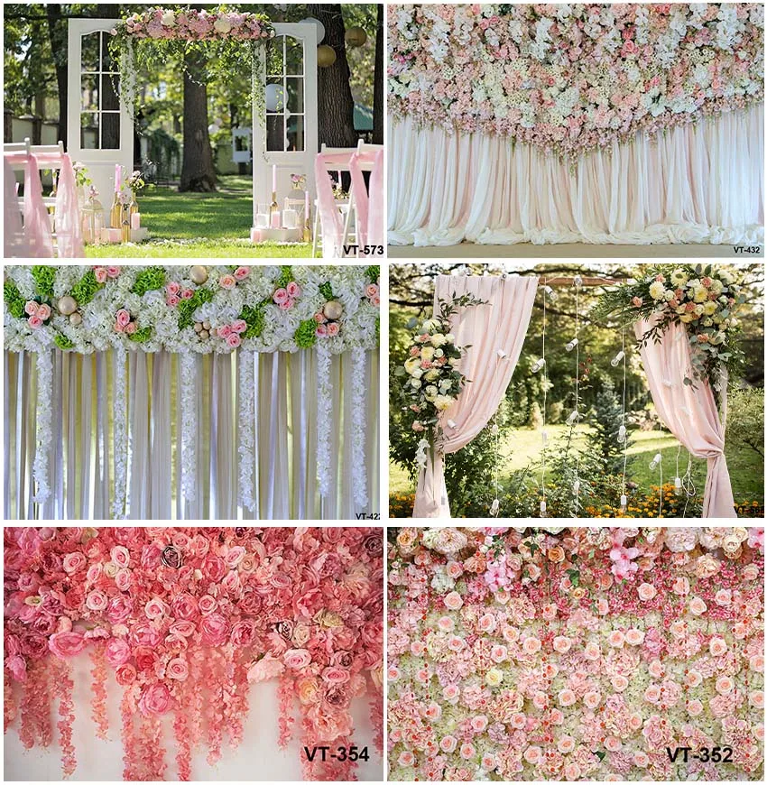 Backgrounds Outdoor Wedding Ceremony Flowers Arched Door Marriage Bridal Shower Photographic Valentines Day Studio Backdrops