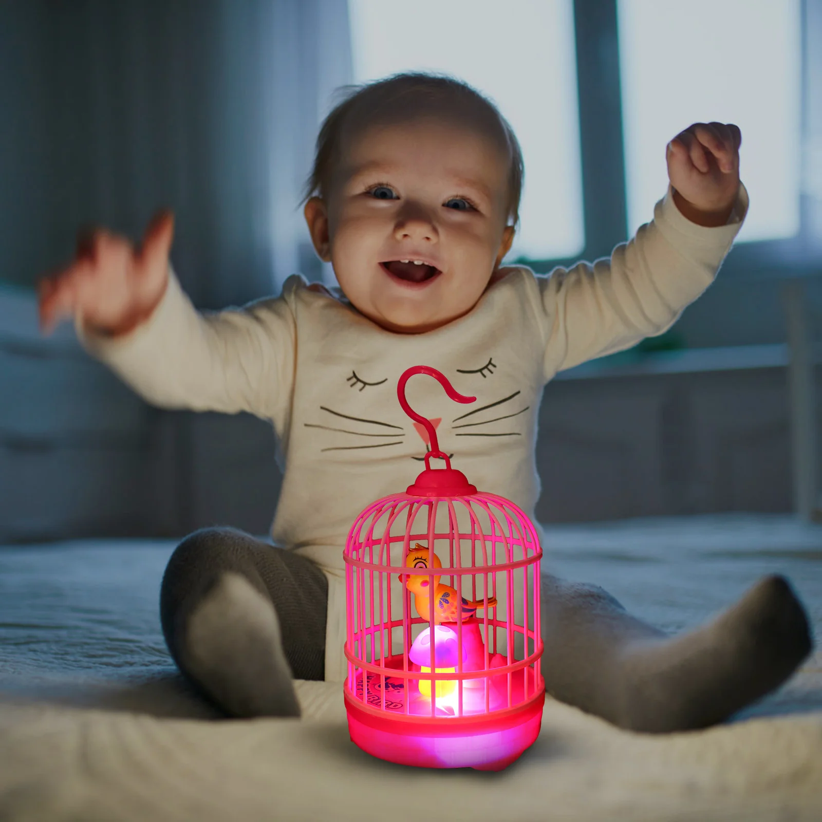 Light Music Bird Cage Simulation Toy Unique Children’s Toys Voice-activated Plastic Shape Model Control Chirping For Kids