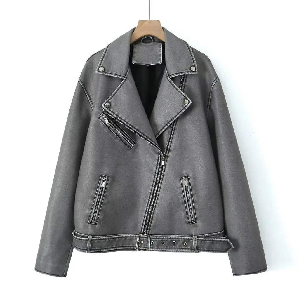 Veste de moto en cuir PU pour femmes, manteau à la mode, Style ancien, vente en gros européenne et américaine, vêtements d'automne