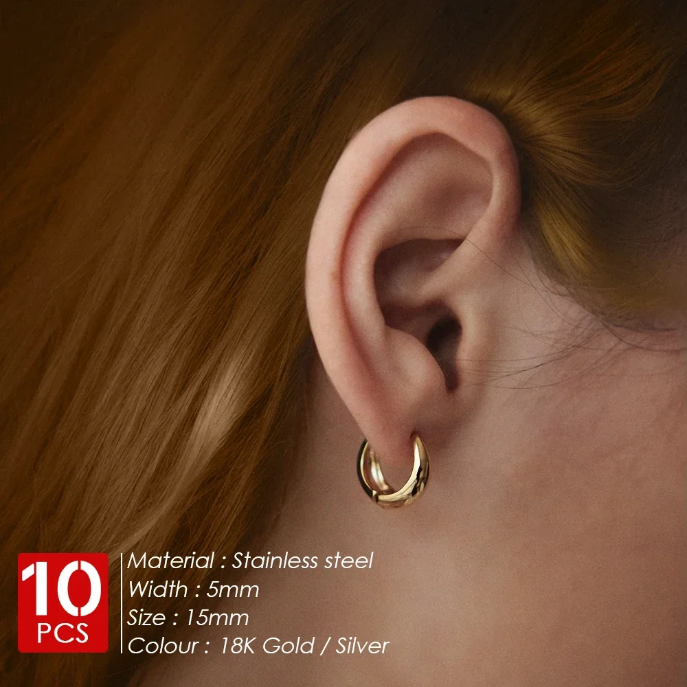 women 10PCS Simple Minimalism Hip Hop Style Stud Earrings Stainless Steel Loop Piercing Earrings  Women's Fashion Jewelry