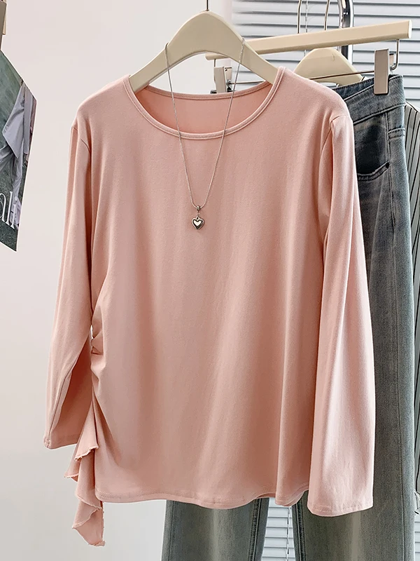 Loose Casual round Neck Long Sleeve T-Shirt Women's Korean Design Sense Initial Autumn Wear Versatile Base Shirt Top