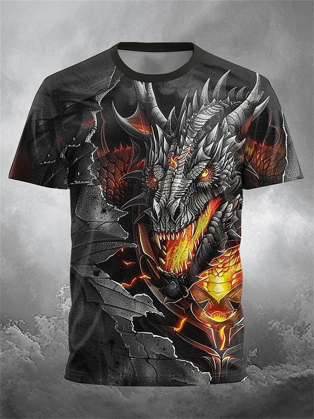 

2024, мужская уличная футболка с 3D принтом дракона, летняя уличная модная мужская футболка в уличном стиле, городской повседневный повседневный топ с короткими рукавами