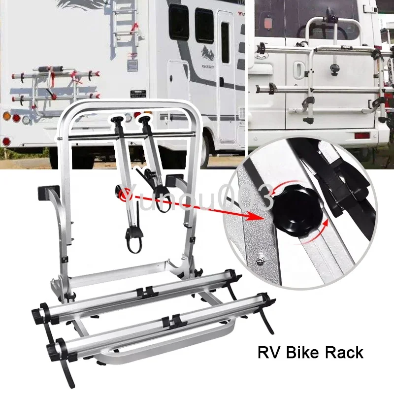 Camper Bumper Campervan Bike Racks with Folding Function Travel RV Bike Shelf Aluminum Alloy RV Bicycle Frame