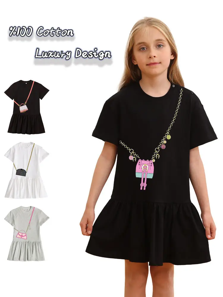 

Fashion Baby Girls Dress Summer Kids Clothes Fun Prints Short sleeved Dress Cotton Cute Sweet Child Princess Dress Everyday Wear