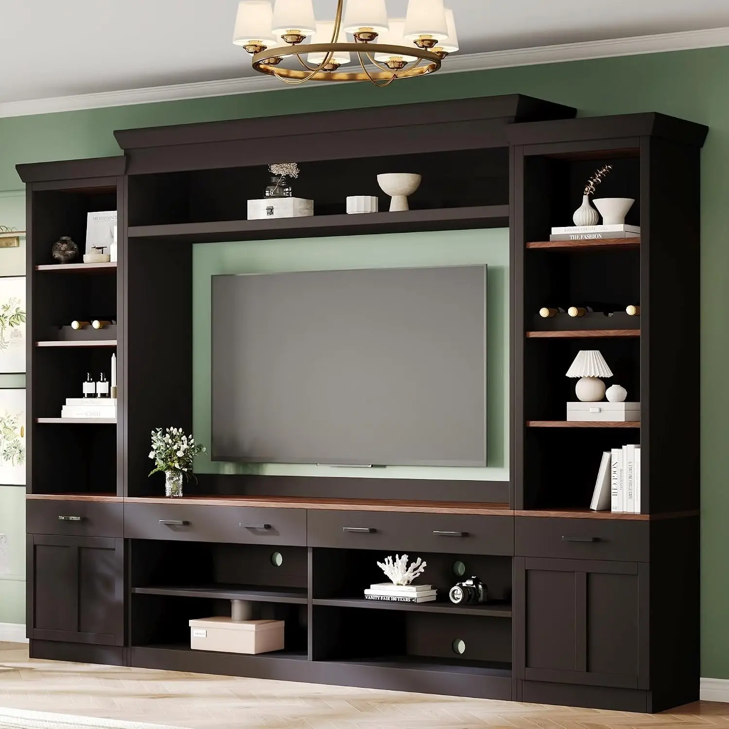 TV Stand Wall Unit with Storage & Adjustable Shelves for 70