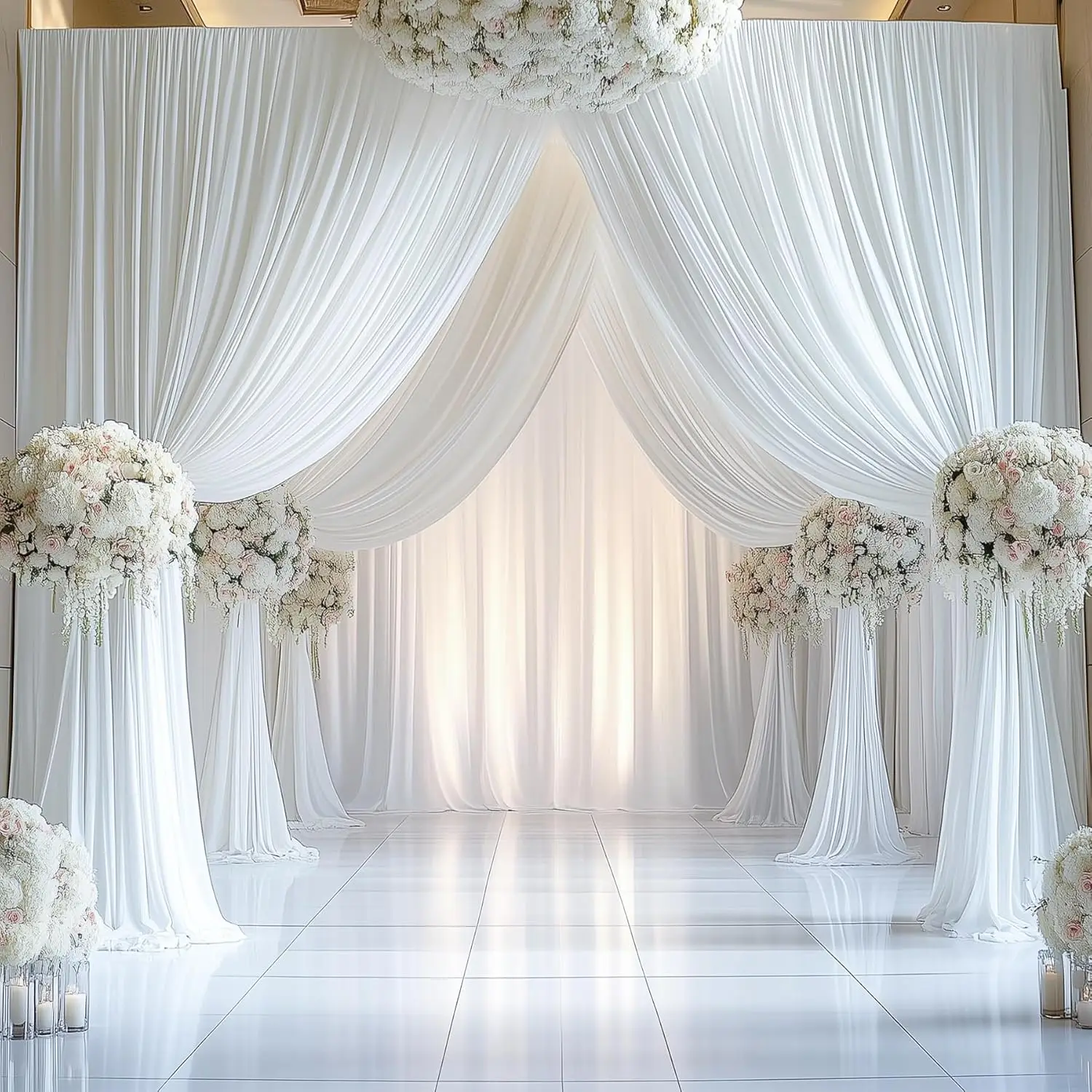 

30ftx12ft Wrinkle Free White Backdrop Curtain,6 Panels 12FT Height White Wedding Backdrop Drapes,Silky Polyester Back Drop Cloth