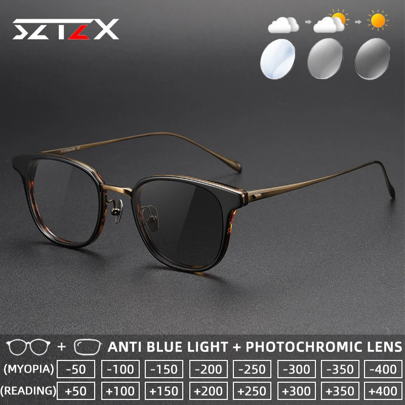 

Легкие фотохромные очки для чтения SZTZX с защитой от синего света, ацетатная оправа, титановые дужки, прогрессивные линзы по рецепту