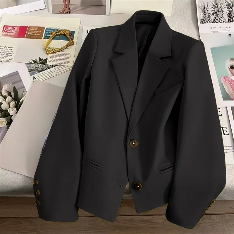 Autumn 2023 Women's Fashion  Suits Jackets Ladies Coats Commute Style Long Sleeve Single Button Pure Color Polyester