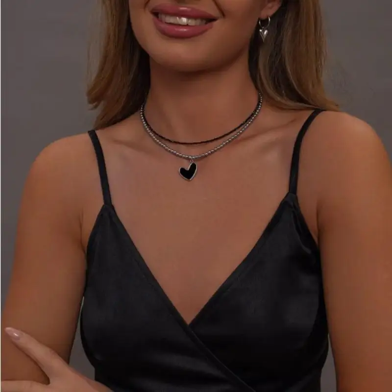 Choker Necklaces Heart Pendant Chain Jewellery Women Чокер Glass Multilayer Neck Collier Femme Cadenas Para Mujer For Girls