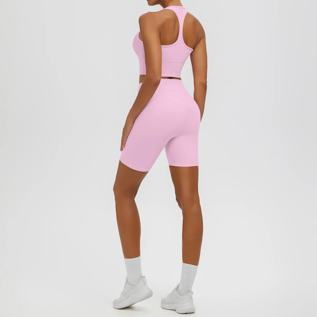 2PCS New Women's Yoga Suit Fashion Breathable Peach Buttocks Fitness Shorts Solid Color Sexy Beautiful Back I-shaped Vest Set
