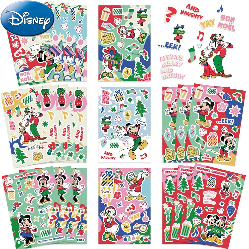 

8/16sheets Disney Cartoon Mickey Mouse Cute Christmas Stickers Decals DIY Stationery Laptop Fridge Graffiti Sticker Fun for Toys