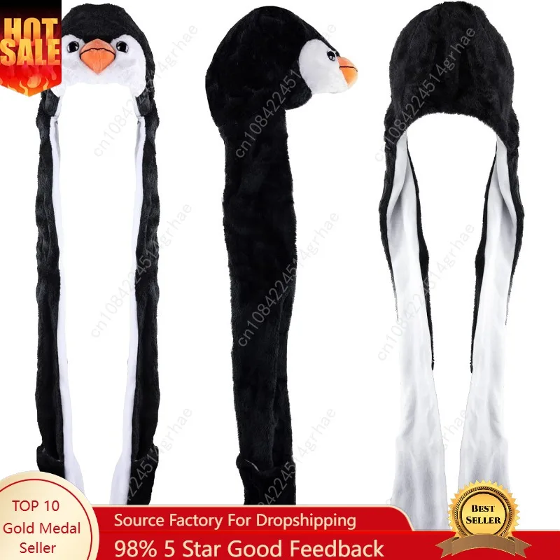 

Super Z Outlet Penguin Plush Animal Winter Ski Hat Beanie Aviator Style Winter Black/White