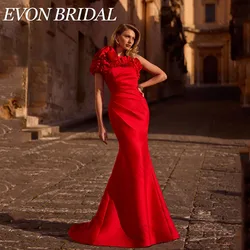EVON BRIDAL Mermaid Satin Celebrity Red Carpet Dress One Shoulder Flowers vestidos de noche Backless Sleeveless Gown Customized
