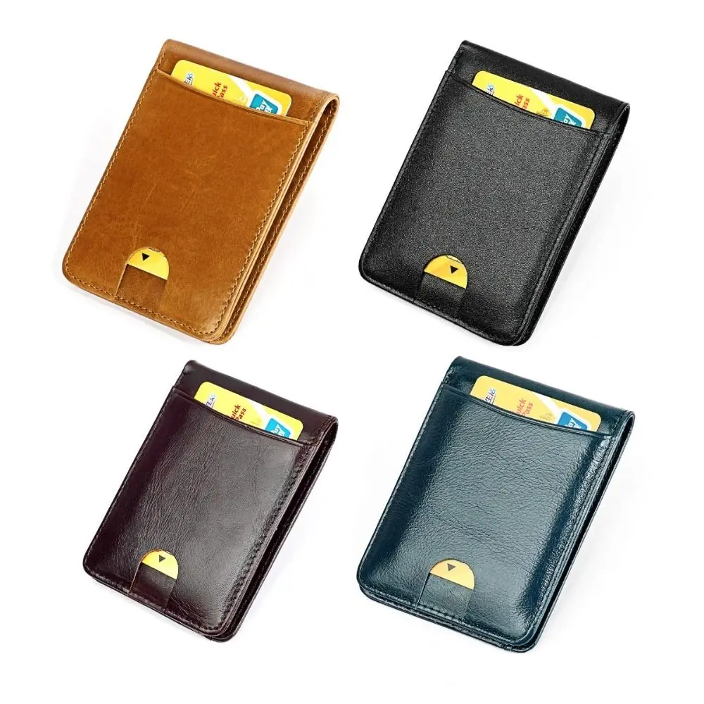 

Minimalist Men's Leather Slim Wallet ID Window Cowhide Leather Money Clip for Men 6 Card Slots Bifold RFID Blocking Card Holder