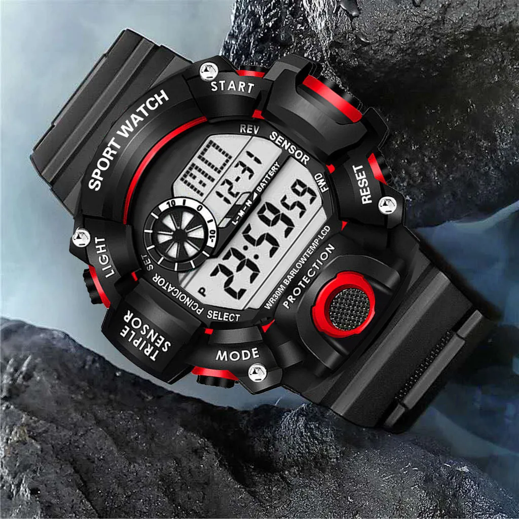 YIKAZE Men\'s LED Digital Watch Men Sport Watches Fitness Electronic Watch Multifunction Military Sports Watches Clock Kids Gifts