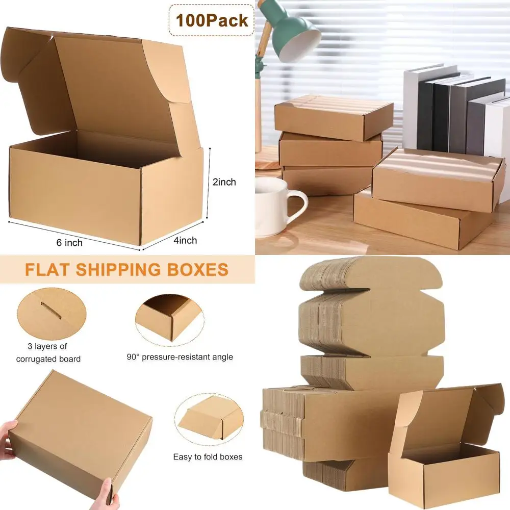 

100 картонных почтовых коробок, 6x4x2 дюйма, коричневые гофрированные почтовые пакеты для упаковки товаров малого бизнеса