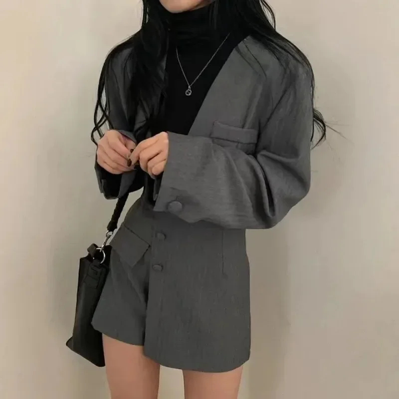 Gray Design High-end Women\'s Suit Skirt Spring and Autumn Jacket Commuter Casual Fashion Two-piece Thin Coat Blazer