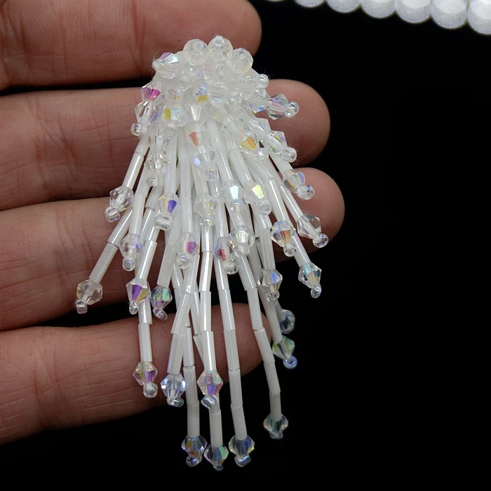 Jellyfish Beaded Patch Crystal Rhinestone Buttons Embellishment Fashion Cloth Felt Applique For Bags Shoes Sew On Tassel Button