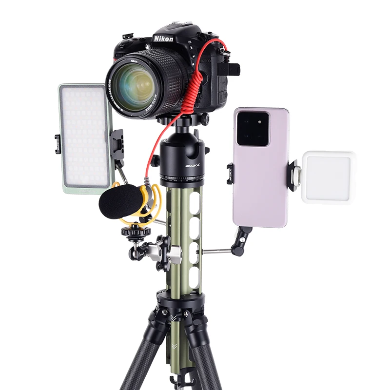 AOKA TS Series New Center Column Compact Professional Travel Carbon Fiber Tripod with Flip Lock 5-Leg Bubble Level