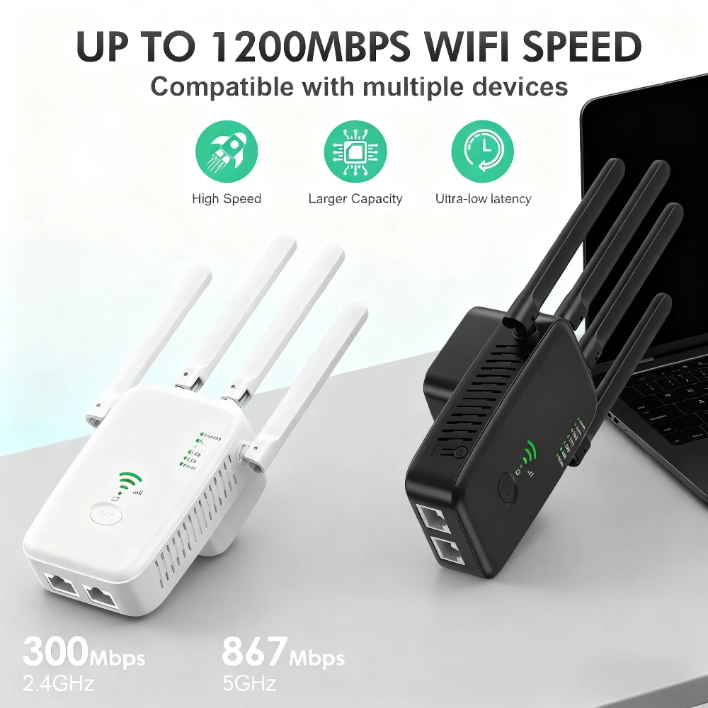 

New 2.4G 5G WiFi signal amplifier 1200Mbps wireless router WiFi repeater, WiFi booster, extended router for home office use