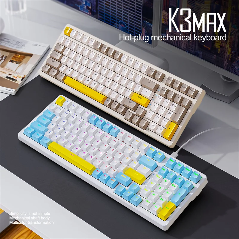 New Arrivals K3 Max Customized Hot-swappable Wired Mechanical Keyboard RGB Backlit 100-key Office Gaming Keyboard