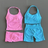 2 Pcs HISTELLO Halter Top Strappy Bra Shorts Set Women Yoga Workout Clothes Seamless Vest Hip-Lifting Sports Leggings Gym Suit 6