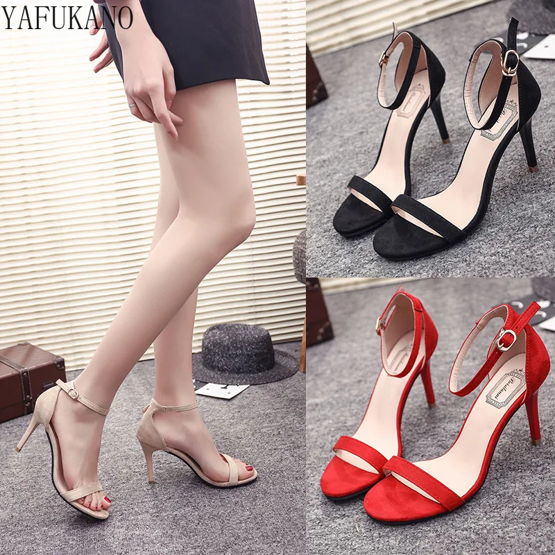 Open Toe Red High Heel Sandals Apricot Black Heeled Wedding Shoes Strappy Evening Dress Heels Ladies Summer Shoes