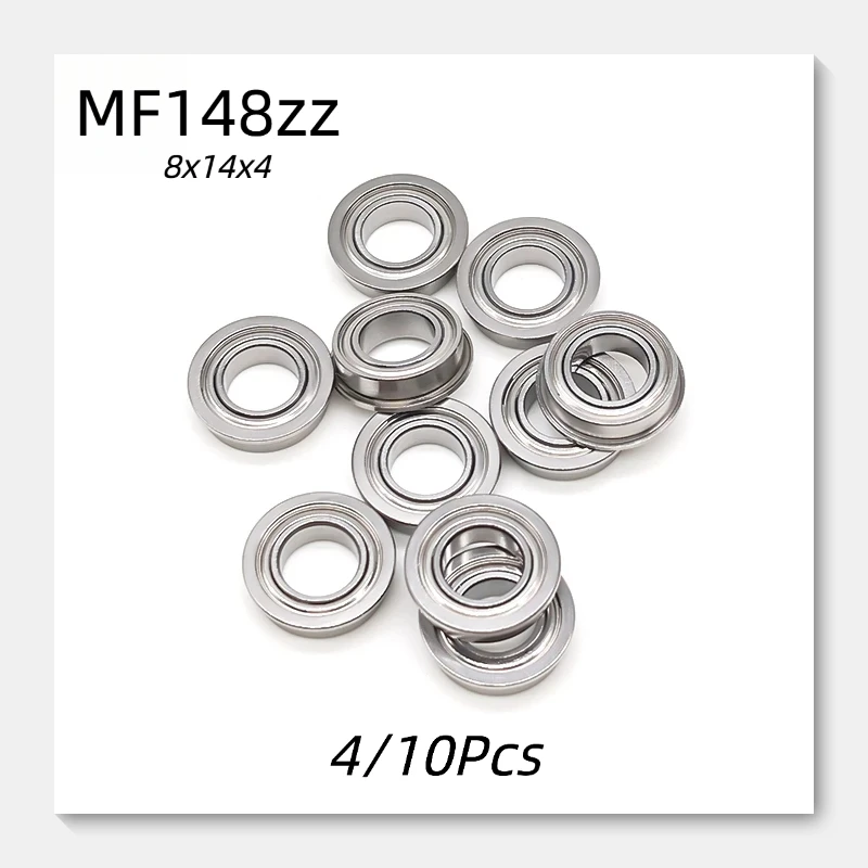 4/10 Stück MF148ZZ Flansch-Rillenlager, 8 x 14 x 4 mm, doppelt metallgeschirmte Mikro-Flanschlager aus Chromstahl