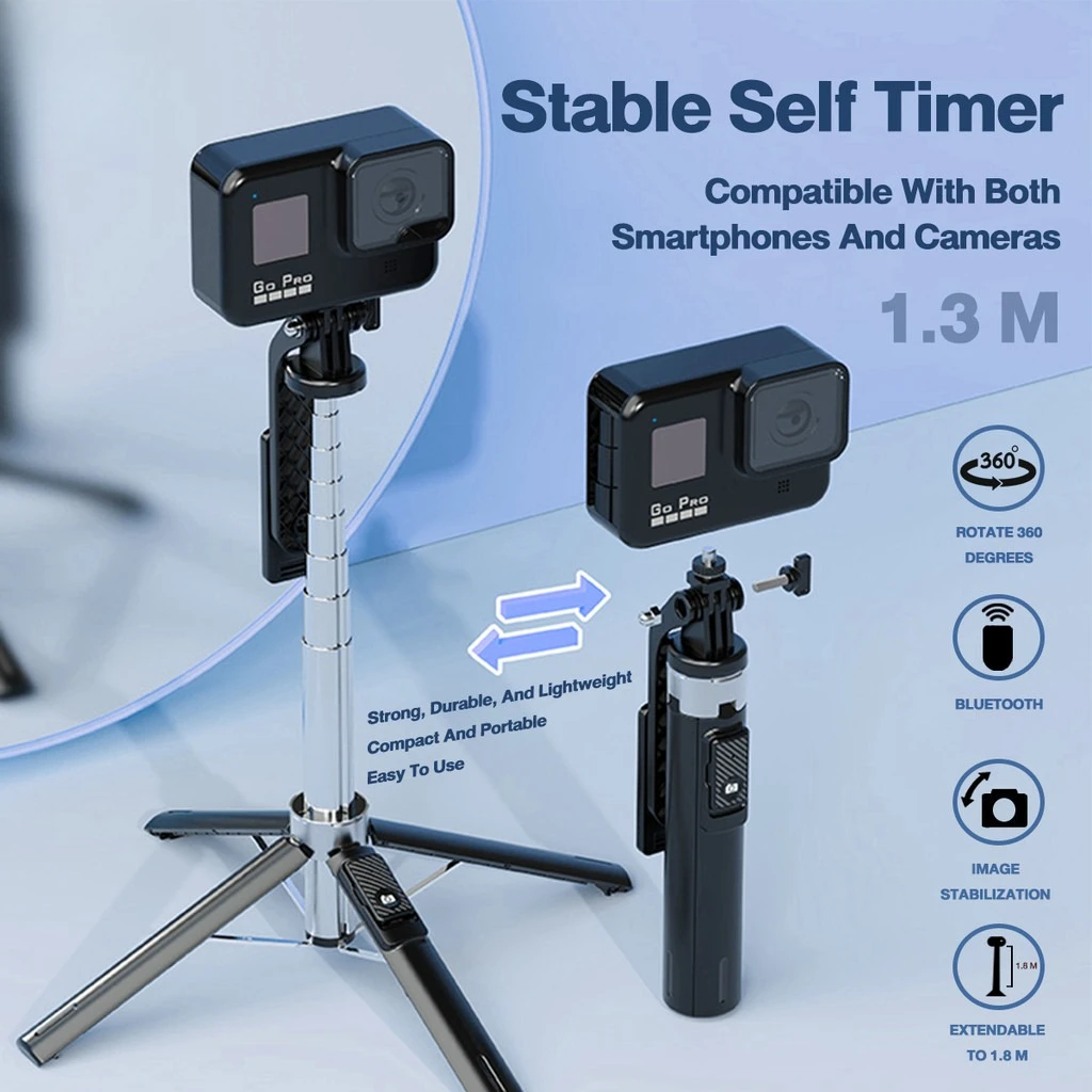 

P130 Палка для селфи Tripo Выдвижная Bluetooth-палка для селфи с беспроводным пультом дистанционного управления для видеозаписи, совместимая с IPhone Android