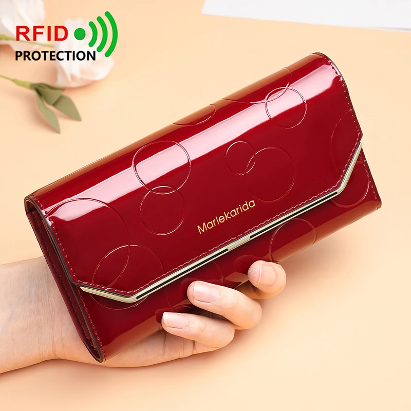 

Элегантные женские кошельки из лакированной кожи с RFID-блокировкой, держатель для кредитных карт, кошельки для женщин, роскошная длинная сумка и кошелек