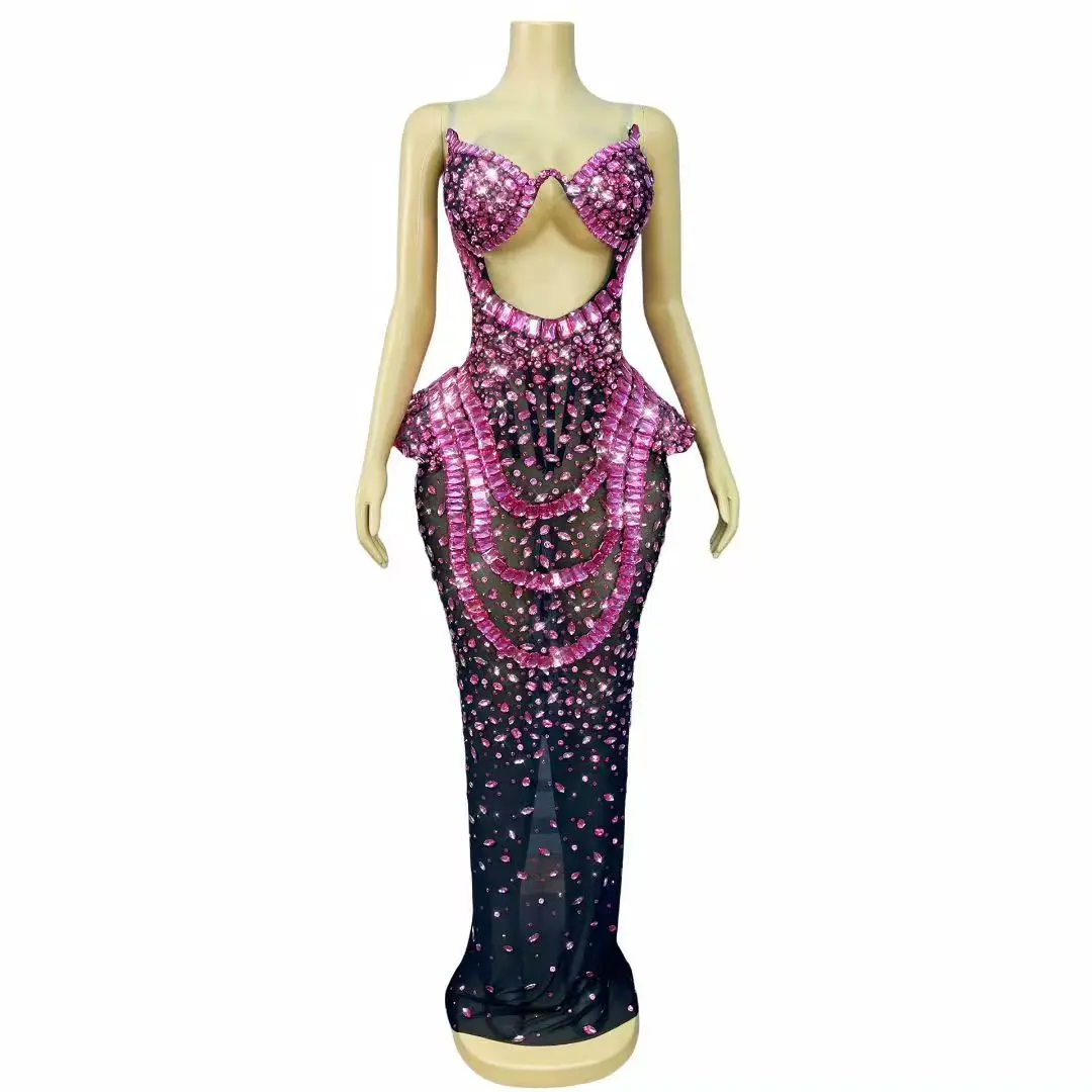 Meihongguan فستان سهرة فاخر دبي متألق حجر الراين مثير جوفاء شاش شفاف فستان عيد ميلاد كوكتيل رداء حفلات