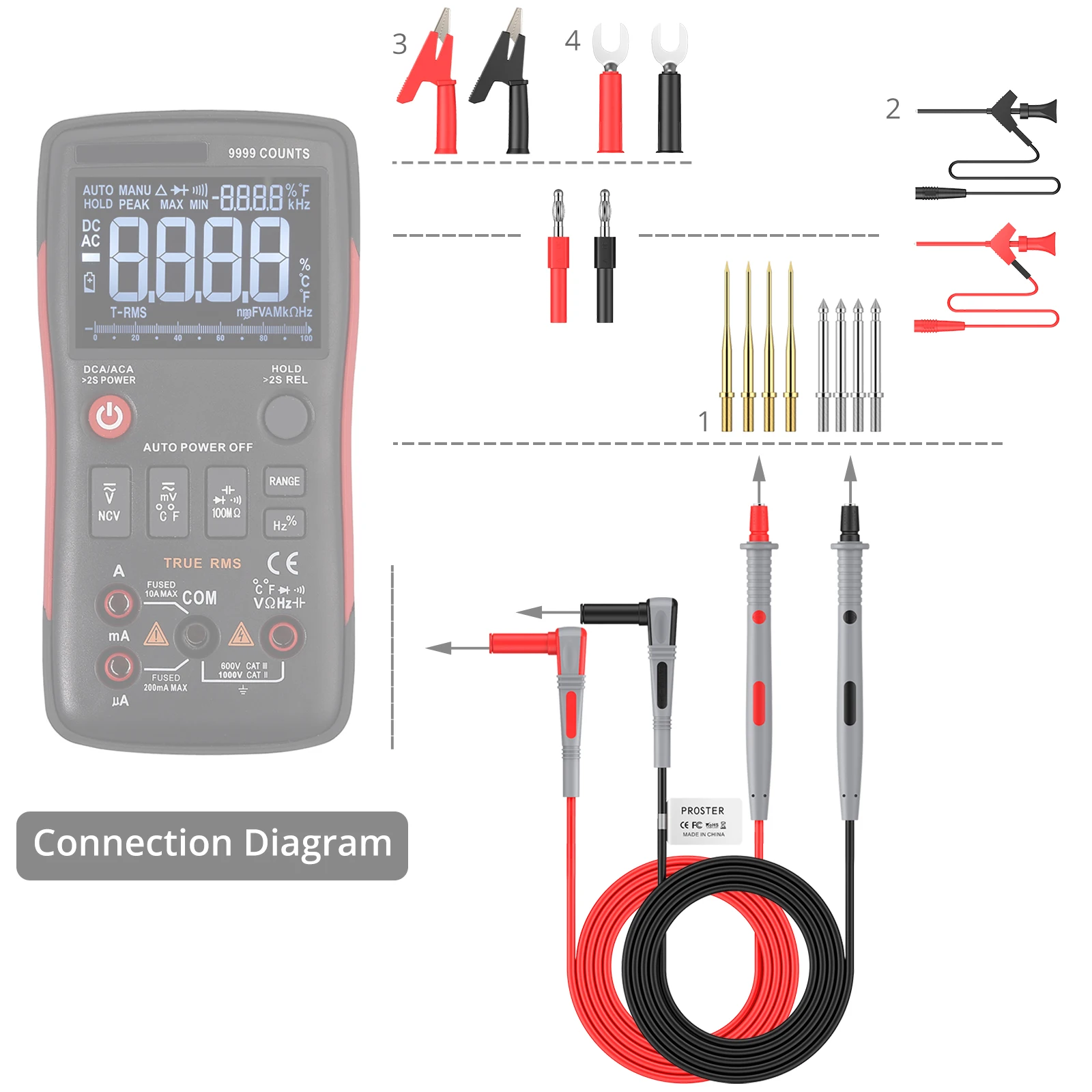 PROSTER 23Pcs Multi Test Leads Kit With Alligator Clip Test Probe Spring Grabber Banana Plug For Multimeter Voltage Circuit Test