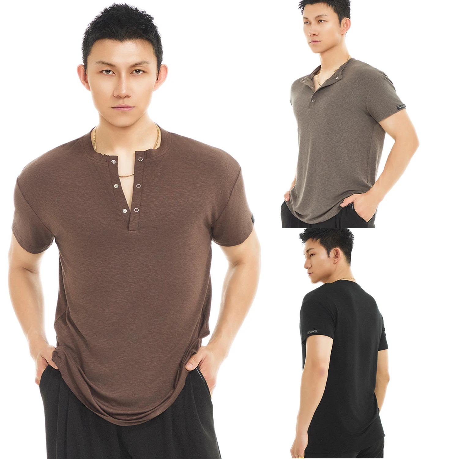 

2025 Summer Latin Dance Tops Men Short Sleeves Practice Wear Rumba Samba Ballroom Dance Performance Clothing Black Tops DNV23599