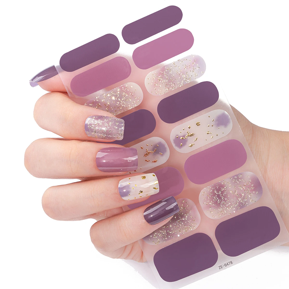 16Tips DIY Baking-Free Nail Stickers Glitter Gradient Nail Patch Full Cover Adhesive Nail Wraps Manicures Decoration Decal