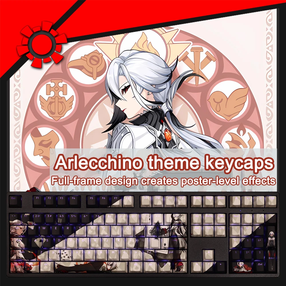 Imagem -03 - Arlecchino-genshin Impacto Cap Chave Transparente Sublimação Pbt Perfil Cereja Gaming Acessórios Teclado Mecânico