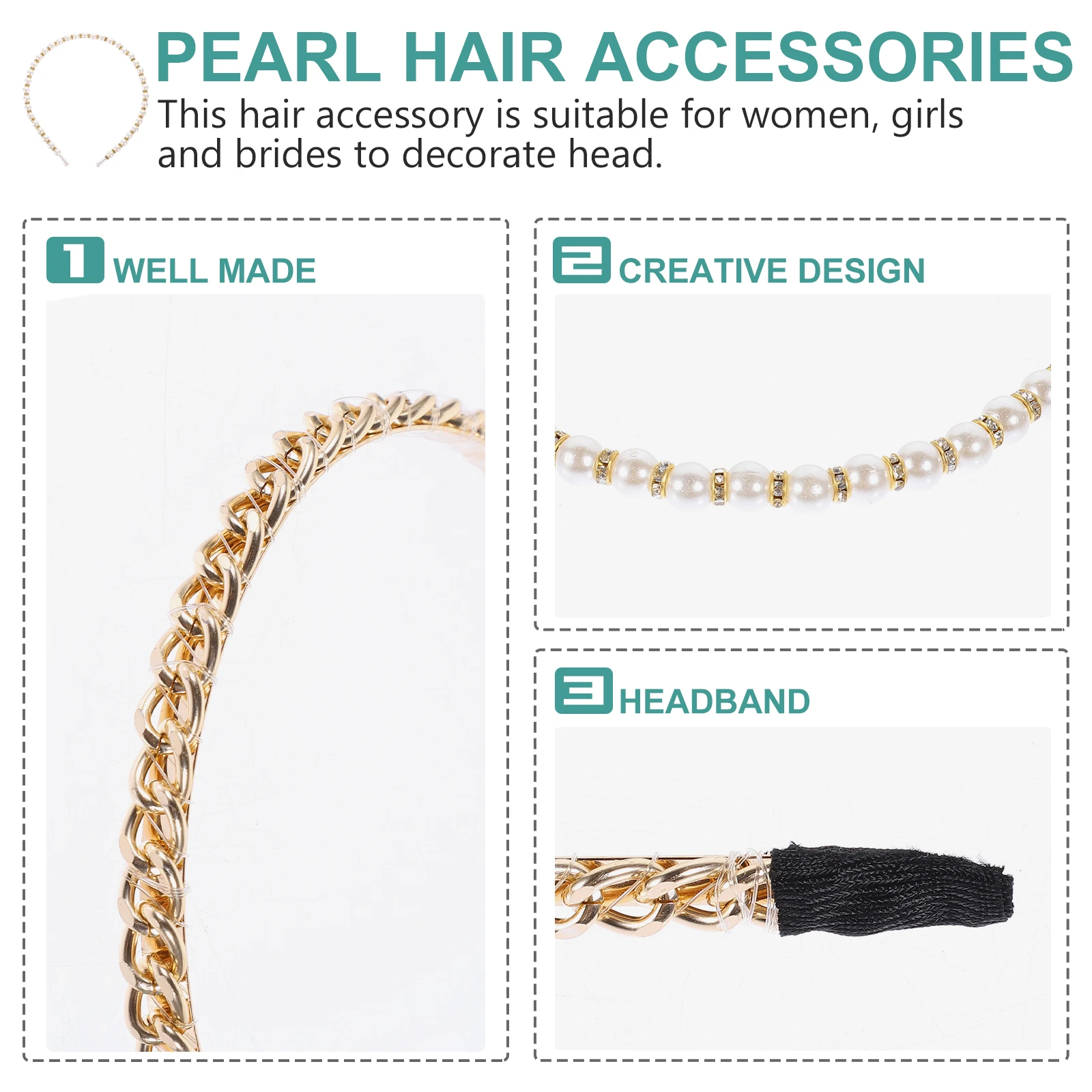 

8pcs Vintage Pearl Hair Hoops Chic Lightweight Headband Women Party Festival Costume Cosplay Hair Accessory Decor