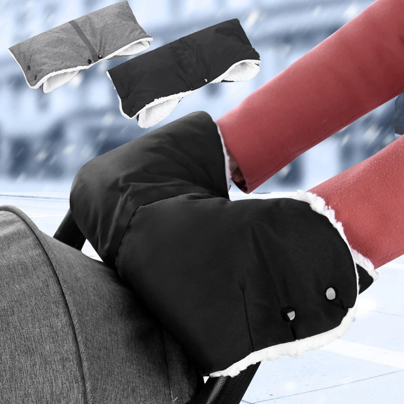 عربة اليد إفشل الفراء الصوف يندبروف يدفع باليدين قفازات مكافحة تجميد شتاء دافئ عربة قفازات غطاء اليد عربة طفل الملحقات