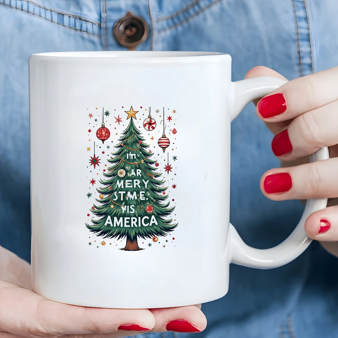 كوب سعة 11 أونصة + نمط شجرة عيد الميلاد الكرتونية + كوب المزاج الاحتفالي هدية عيد الميلاد للأطفال مجموعة أكواب القهوة المكتبية العائلية #5